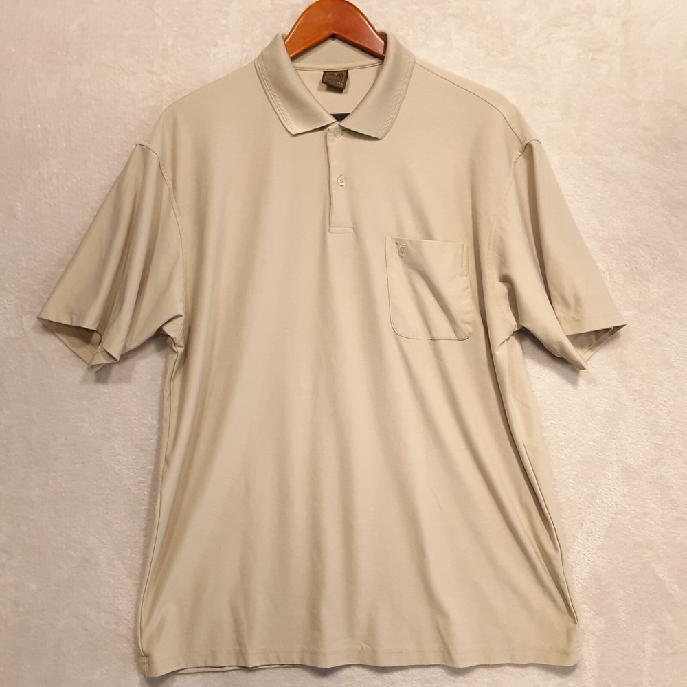 Velvet Brand Mens Polo Shirt Sz.Large/Olive Beige/Casual/Vintage/Chest Pocket